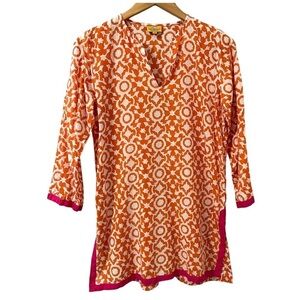 Roberta Roller Rabbit‎ Coverup Tunic Size Small Orange Pink Swim Beach Vacation